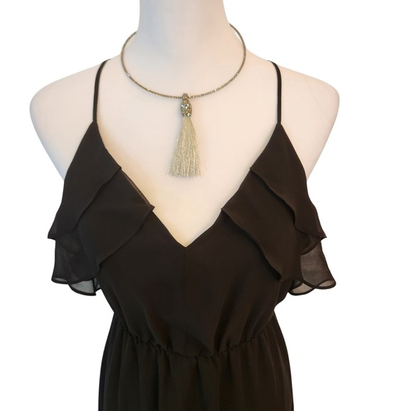 BCBG Generation Black Maxi Dress Ruffle Sheer Bottom V Neck Sleeveless Maxi NWT - Picture 2 of 12
